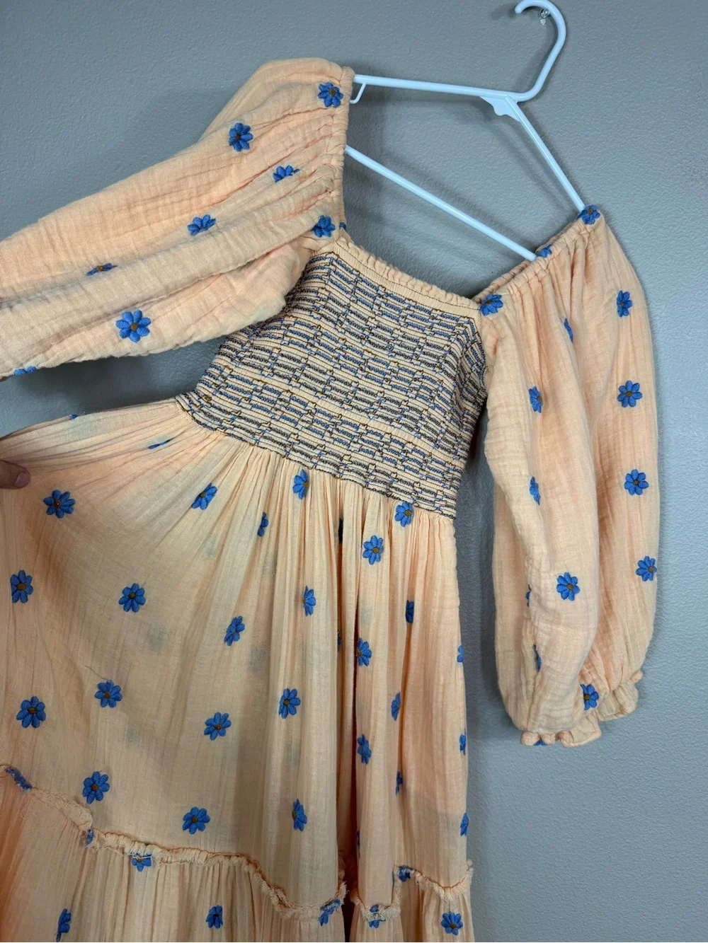Free People Dahlia Embroidered Maxi dress Coral Strands Combo Orange Blue D